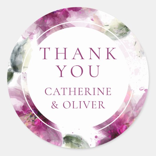 Sticker Rond Aquarelle rose Lily Merci Floral (Devant)