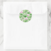 Sticker Rond Aquarelle rose Lotus Fleurs avec grands Feuilles (Sac)