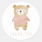 Sticker Rond Aquarelle rose mignon Merci ours (Devant)