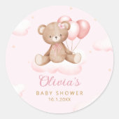 Sticker Rond Aquarelle rose mignonne Baby shower Boho Ours Tedd (Devant)