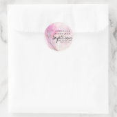 Sticker Rond Aquarelle rose moderne Plume Merci Baptême (Sac)