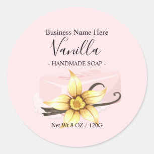 Sticker Rond Aquarelle rose moderne Vanille savon artisanal