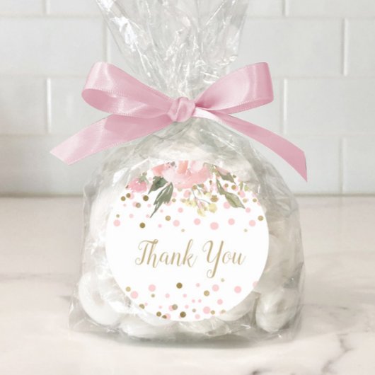 Sticker Rond Aquarelle rose or Faveur florale