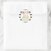 Sticker Rond Aquarelle rose Or Grilles noires Graduation 2018 (Sac)