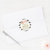 Sticker Rond Aquarelle rose Or Grilles noires Graduation 2018 (Enveloppe)