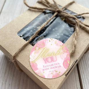 Sticker Rond Aquarelle rose & or Parties scintillant Merci élég