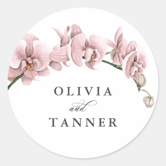 Sticker Rond Aquarelle rose Orchidées Tropical Paradis Mariage (Devant)