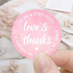 Sticker Rond Aquarelle rose pâle Aimer & Merci Adresse de retou