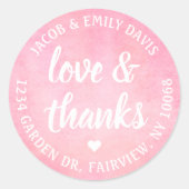 Sticker Rond Aquarelle rose pâle Aimer & Merci Adresse de retou (Devant)