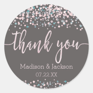 Sticker Rond Aquarelle rose pâle Confetti Mariage Faveur