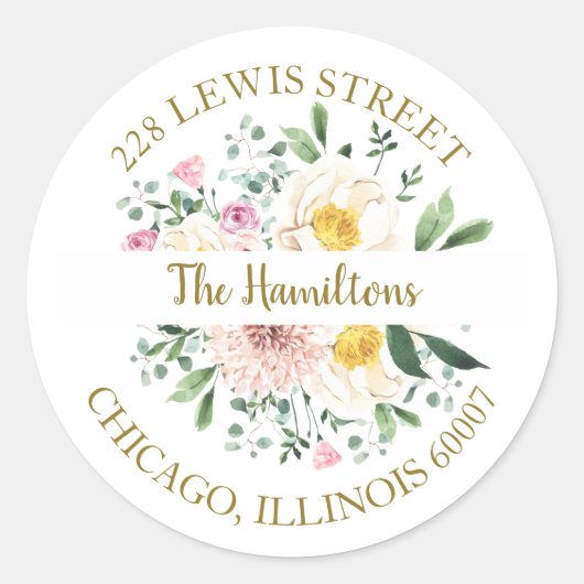 Sticker Rond Aquarelle rose pâle Floral Adresse de retour (Devant)