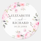Sticker Rond Aquarelle rose pâle Mariage de verdure Florale (Devant)