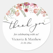 Sticker Rond Aquarelle rose pâle Merci Faveurs mariage (Devant)