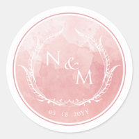 Aquarelle rose pâle Monogramme Enveloppe Sceau/Fav