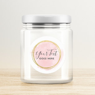 Sticker Rond Aquarelle rose pâle & Or moderne Géométrique Chic