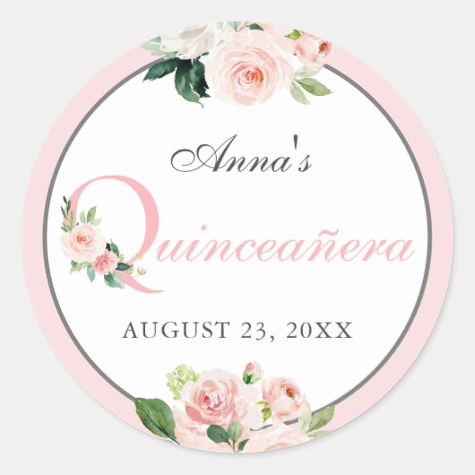 Sticker Rond Aquarelle rose pâle Quinceanera (Devant)