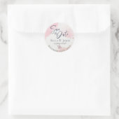 Sticker Rond Aquarelle Rose Papillon Mariage Enregistrer La Dat (Sac)