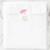 Sticker Rond Aquarelle rose Parties scintillant Gold Cross Bapt (Sac)