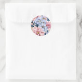 Sticker Rond Aquarelle rose pastel et fleurs bleues (Sac)