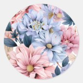 Sticker Rond Aquarelle rose pastel et fleurs bleues (Devant)