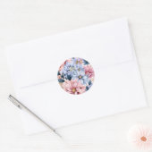 Sticker Rond Aquarelle rose pastel et fleurs bleues (Enveloppe)
