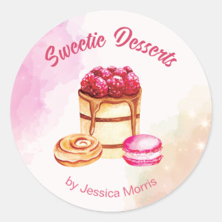 Sticker Rond Aquarelle rose Pâtisserie Boulangerie Sucres