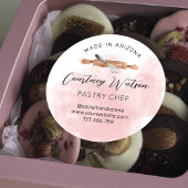 Sticker Rond Aquarelle rose pâtisserie Script boulangerie Chef