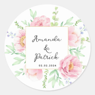 Sticker Rond Aquarelle rose Peony Fleurs de mariage