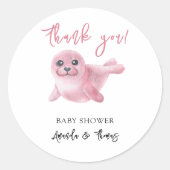Sticker Rond Aquarelle rose phoque - merci (Devant)