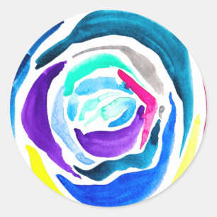 Sticker Rond Aquarelle rose pop art bleu