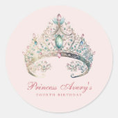 Sticker Rond Aquarelle rose princesse Tiara Anniversaire (Devant)
