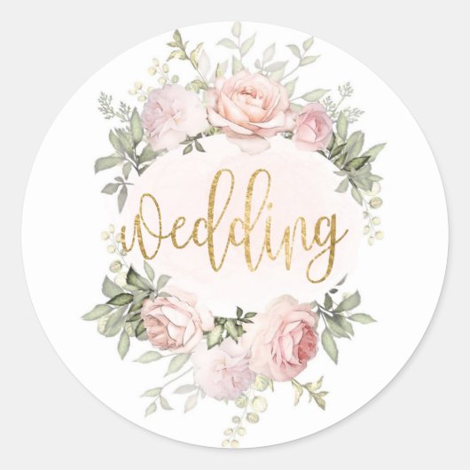 Sticker Rond Aquarelle rose printemps Roses Peony Mariage or (Devant)