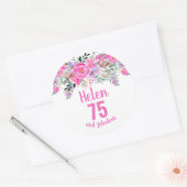 Sticker Rond Aquarelle rose rose 75e anniversaire floral classi (Enveloppe)