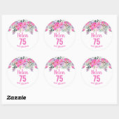 Sticker Rond Aquarelle rose rose 75e anniversaire floral classi (Feuille)