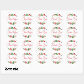 Sticker Rond Aquarelle Rose Rose Merci Floral (Feuille)