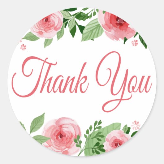 Sticker Rond Aquarelle Rose Rose Merci Floral (Devant)