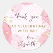 Sticker Rond Aquarelle rose rose moderne Merci de fille d'encre (Devant)