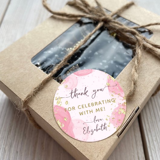 Sticker Rond Aquarelle rose rose moderne Merci de fille d'encre