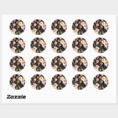 Sticker Rond Aquarelle rose Roses Jaunes Arrière - plan noir (Feuille)
