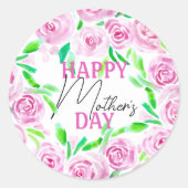 Sticker Rond Aquarelle rose Roses Vert Feuille Fête des mères (Devant)