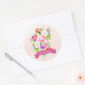 Sticker Rond Aquarelle rose rustique Floral Joyeux anniversaire (Enveloppe)