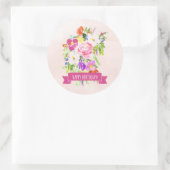 Sticker Rond Aquarelle rose rustique Floral Joyeux anniversaire (Sac)