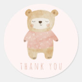 Sticker Rond Aquarelle rose sommeil Merci d'ours mignon (Devant)