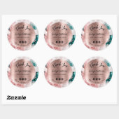 Sticker Rond Aquarelle rose Turquoise Merci élégant (Feuille)