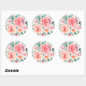 Sticker Rond Aquarelle rose vert Fête des mariées florale (Feuille)
