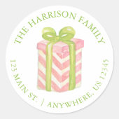 Sticker Rond Aquarelle rose & vert Noël Adresse cadeau de Noël (Devant)