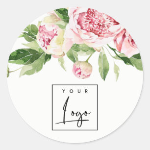 Sticker Rond Aquarelle rose vert Peony Floral Logo d'affaires