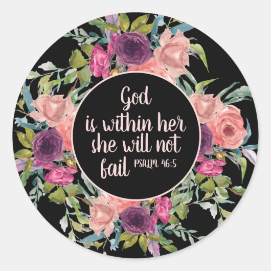 Sticker Rond Aquarelle rose violet Floral Bible chrétienne (Devant)