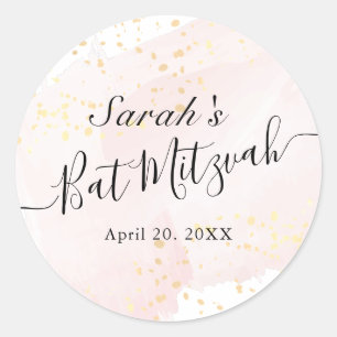 Sticker Rond Aquarelle rose x Bat mitzvah or