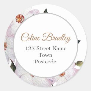 Sticker Rond Aquarelle Roses Ballerina Floral Circle d'adresse